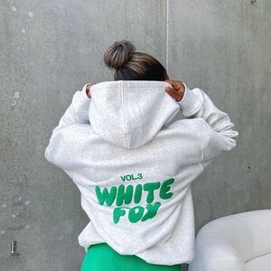 White Fox Boutique Gray Hoodie with Green Print